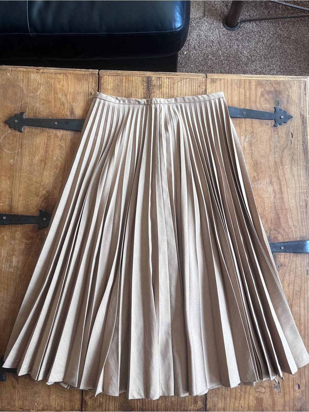 Vintage Neutral Beige Pleated Midi Skirt
